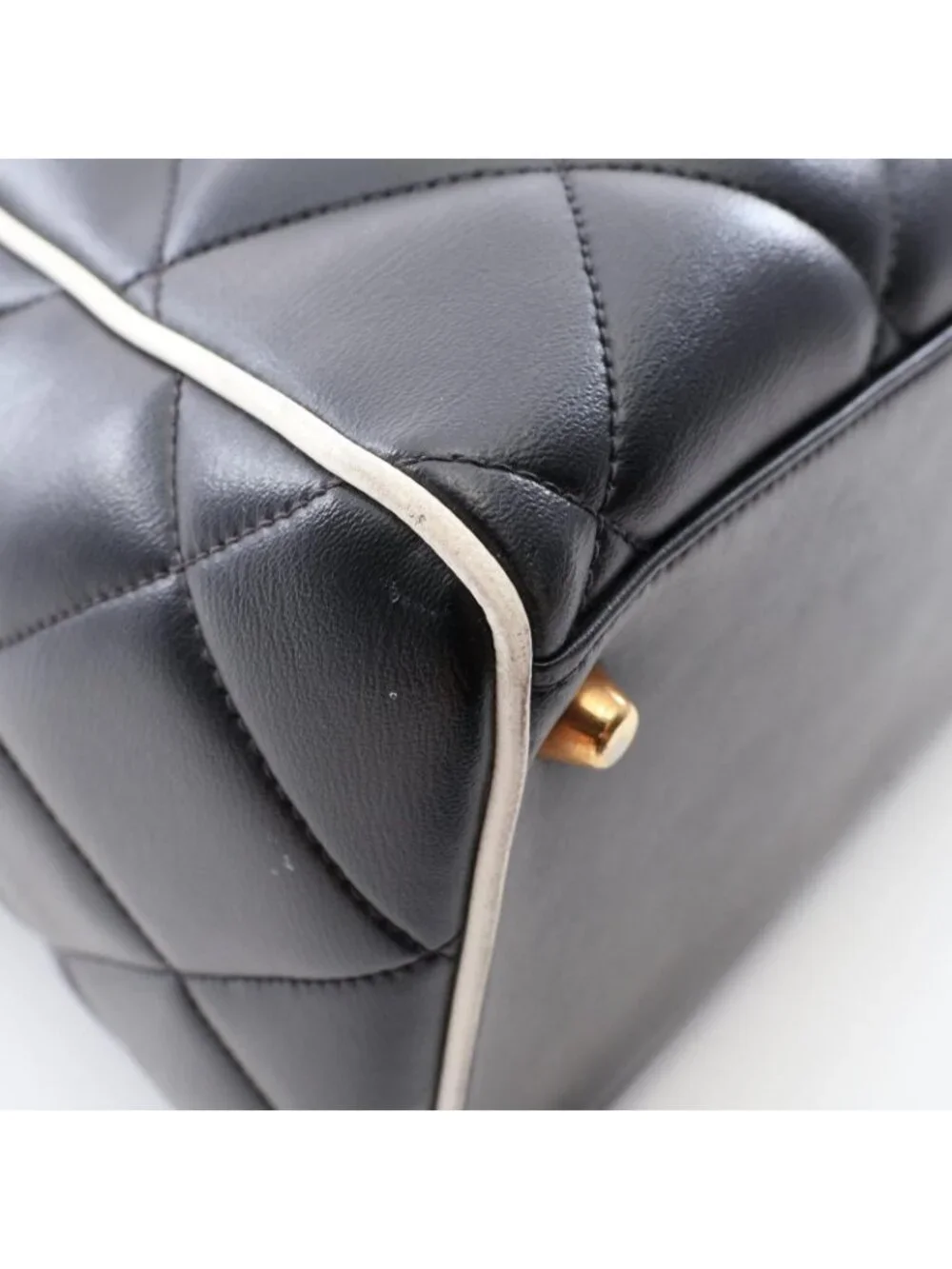 Chanel Boston Bag Quilted Logo Black Leather